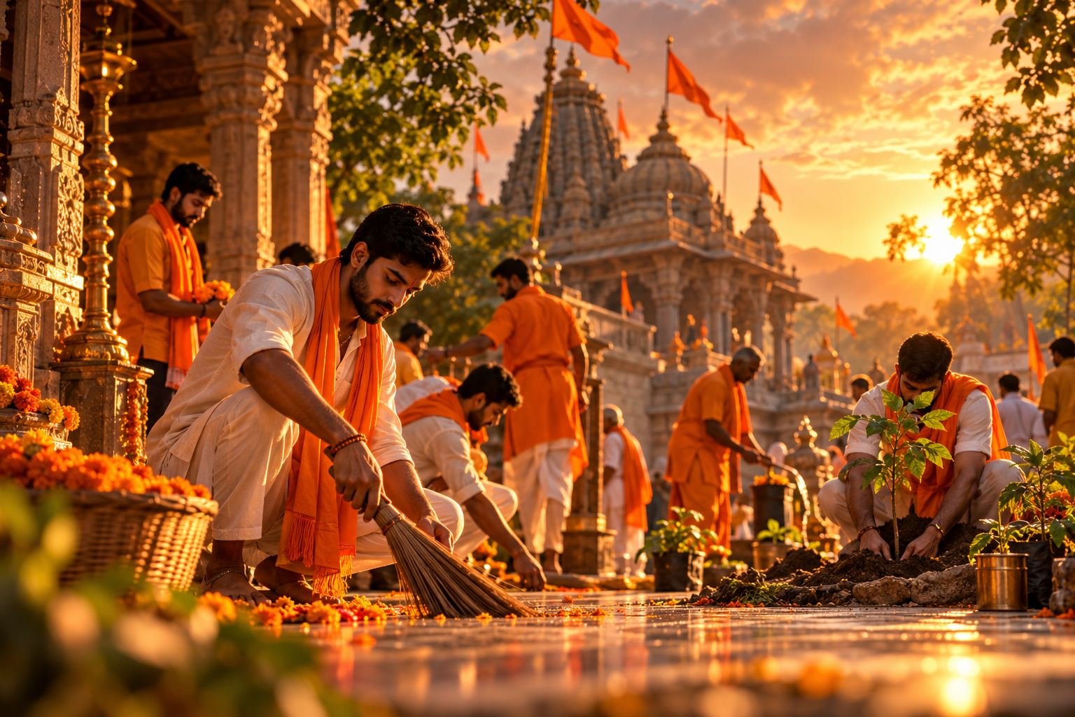 Community/devotee/volunteer image representing service and discipline